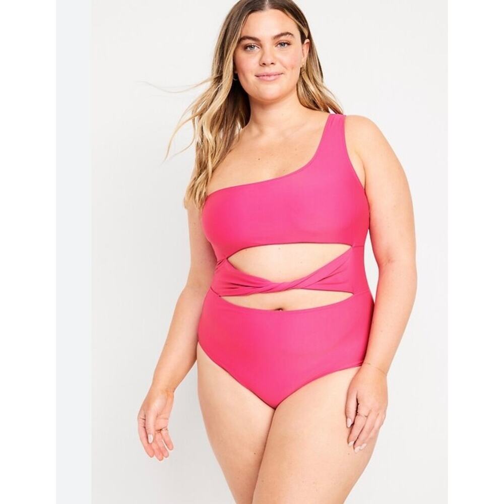 Old Navy One Shoulder Swimsuit Womens XXL Pink Cutout One Piece Bathing Suit NWT